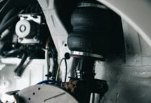 Close-up of car's air suspension system