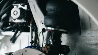 Close-up of car's air suspension system