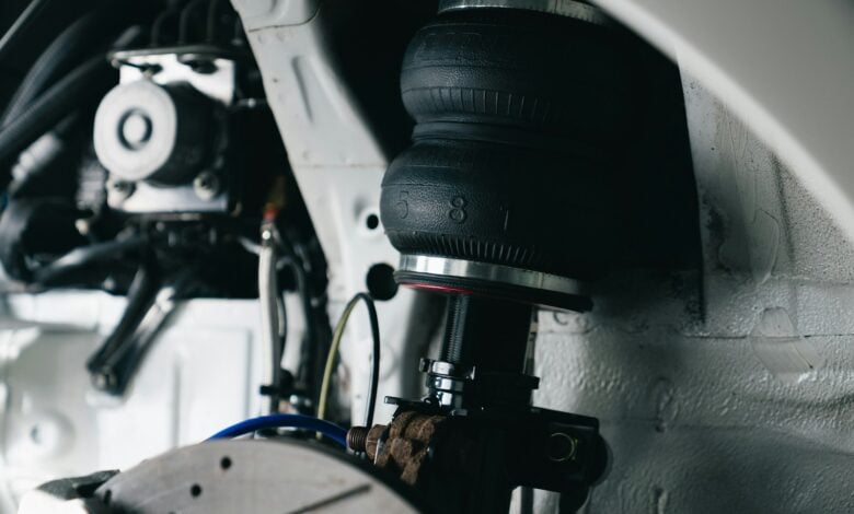 Close-up of car's air suspension system